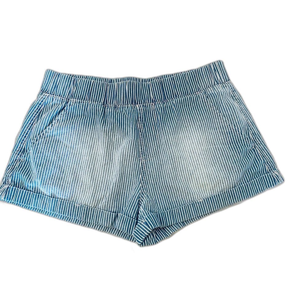 Rewash Coastal Pinstripe Shorts Paperbag Waist Cuffed Cotton Blue White M Y2K - Picture 2 of 6